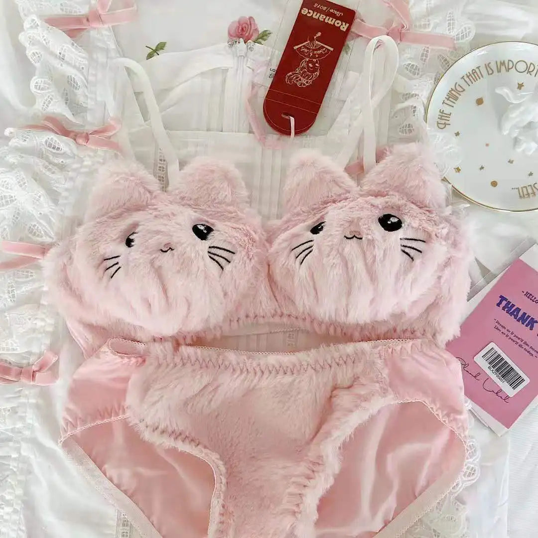 Kawaii Cat Plush Lingerie Set