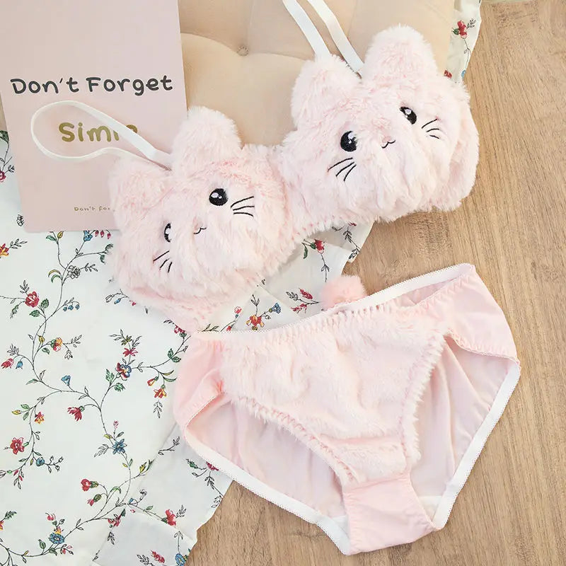 Kawaii Cat Plush Lingerie Set
